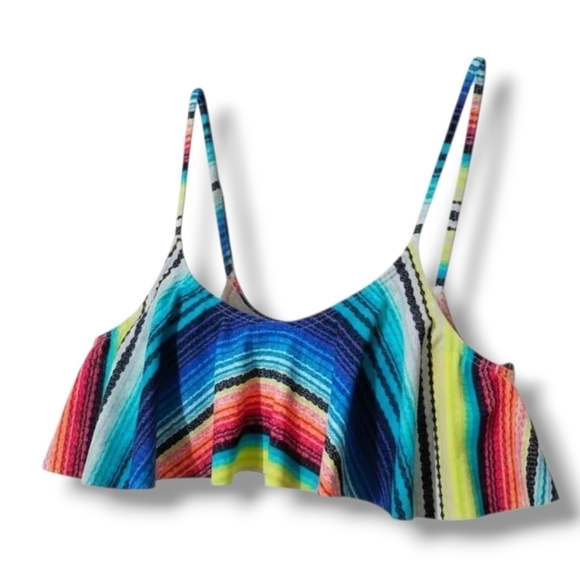 Forever 21 Other - Forever 21 Juniors Multicolor Striped Flounce Bikini Top - Large NWT